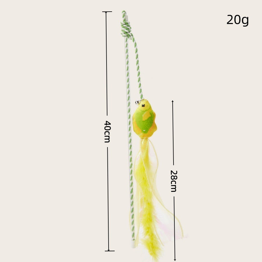 Product image for Moo - Feather-and-Ribbon fish wand cat toy (Yellow)