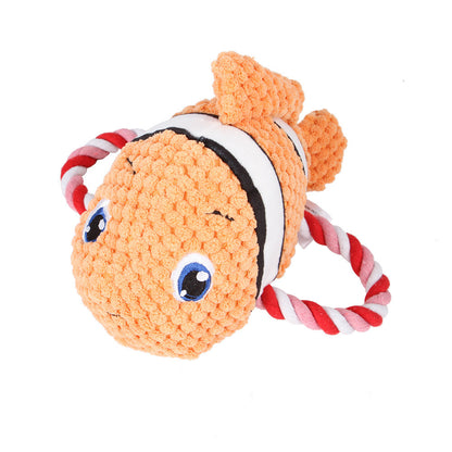 Side view of Petkin Ocean Theme Plush Squeaky Dog Toy featuring ocean-themed colors and design