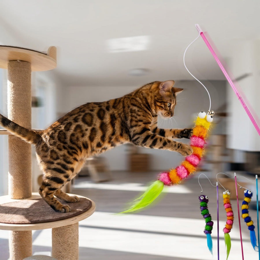 仿真毛绒毛毛虫猫玩具互动自嗨解闷逗猫神器宠物用品弹力绳逗猫棒