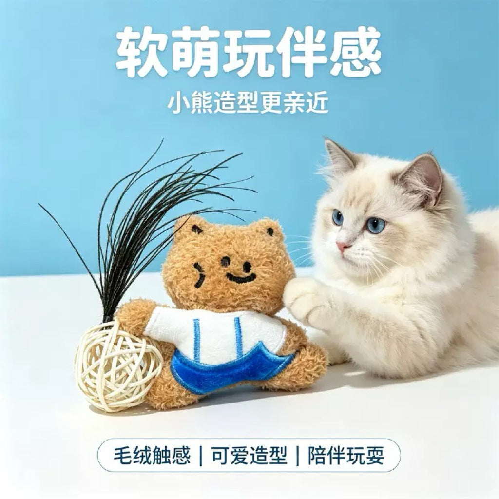 猫玩具新藤球带铃铛羽毛互动逗猫幼猫咪玩具耐咬毛绒发声宠物用品