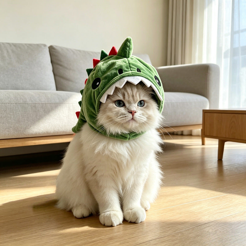 跨境网红猫咪恐龙头套可爱变装头套头饰宠物搞怪卡通恐龙摆拍帽子