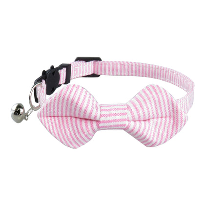 Side view of Mokka adjustable striped bow tie cat collar