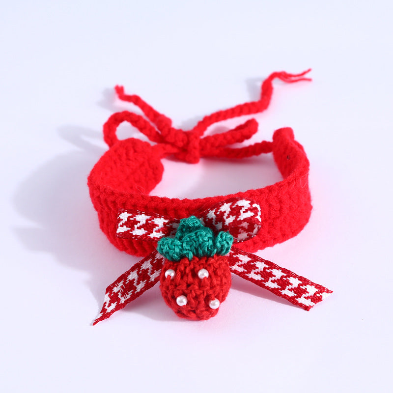 Mokka - Strawberry Design Knit Adjustable Cat Collar