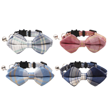 Mokka adjustable plaid bow tie cat collar displayed flat with red and black check pattern
