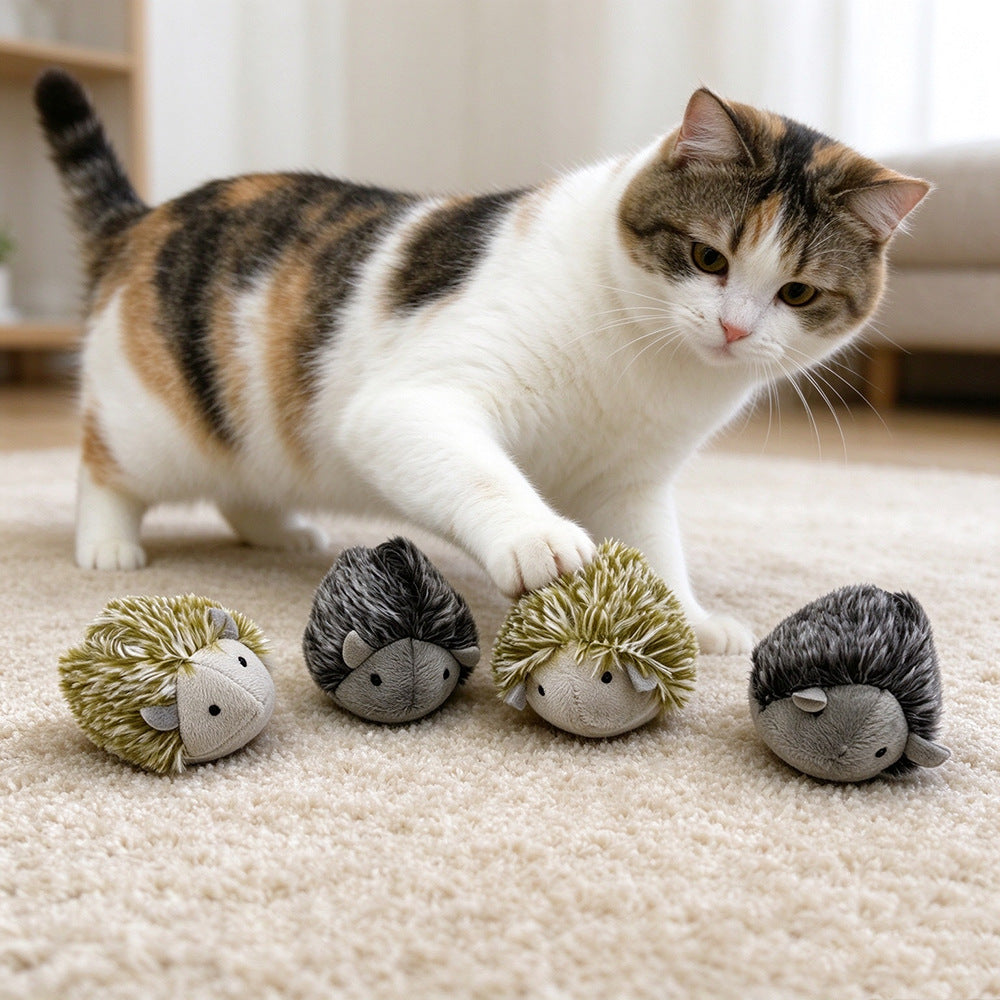 宠物用品拉线震动刺猬玩具 猫咪自嗨毛绒逗猫玩具 亚马逊货源批发