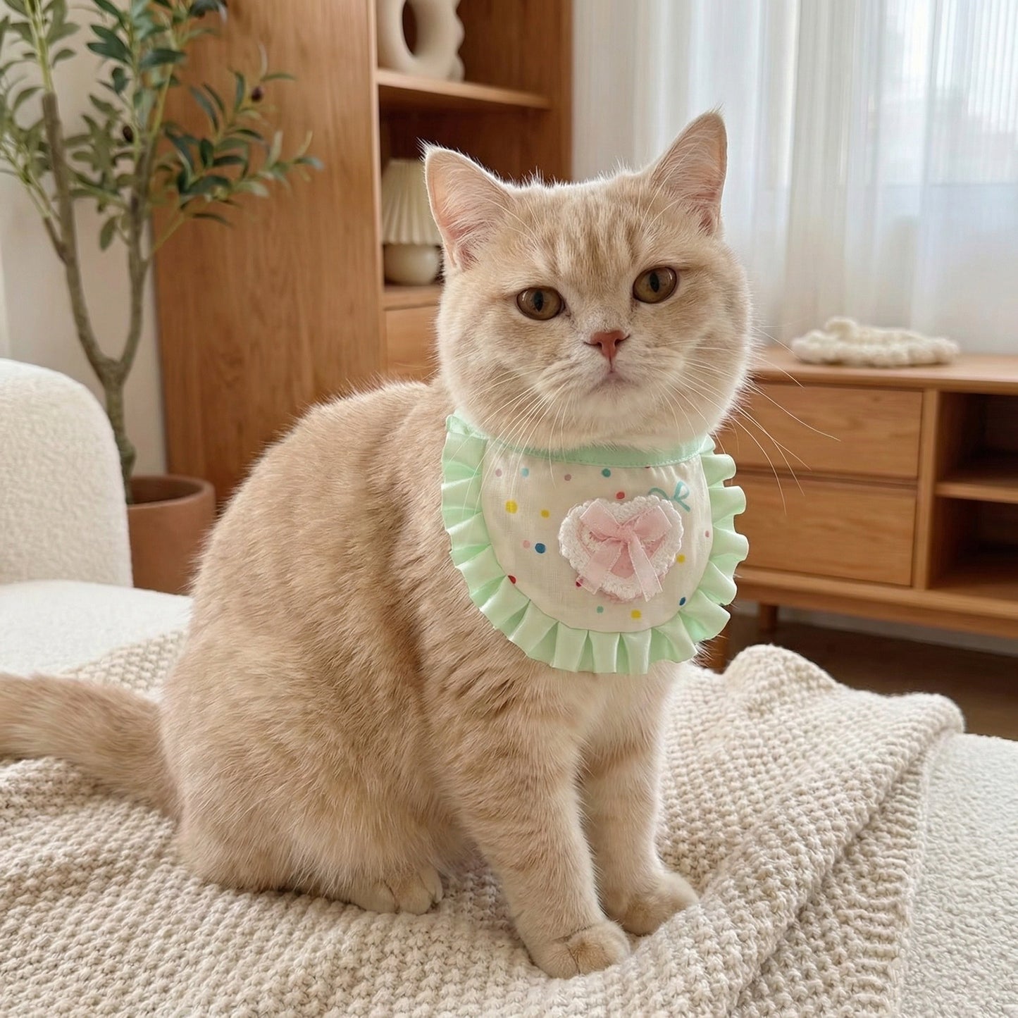 Product image for Mokka - Heart-Bow Pleated-Ruffle Cat Neckwear (Light Green)