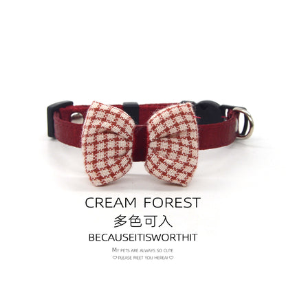 法式复古千鸟格蝴蝶结项圈可调节猫狗通用小型犬可拍照外出饰品