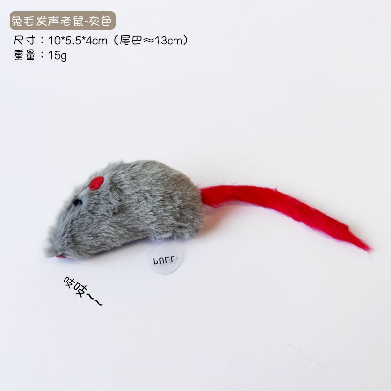宠物用品厂家仿真皮毛老鼠带响石猫咪自嗨玩具毛绒啃咬猫咪玩具