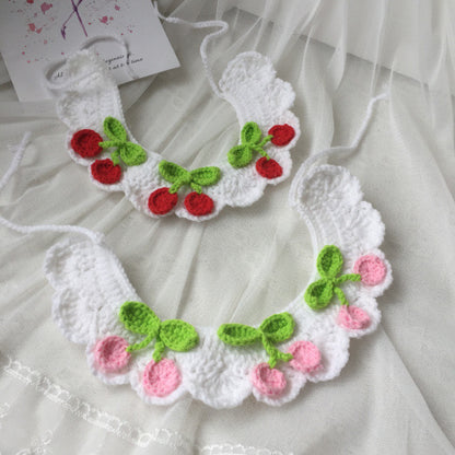 Mokka cherry knit adjustable cat collar displayed flat on white background