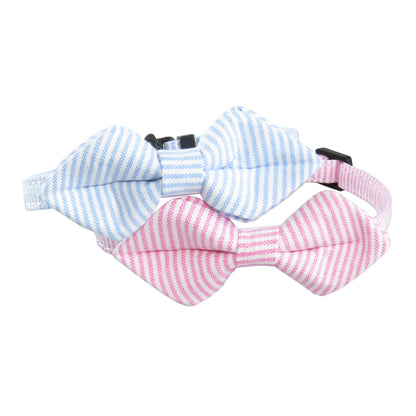 Mokka striped bow tie cat collar with adjustable buckle visible