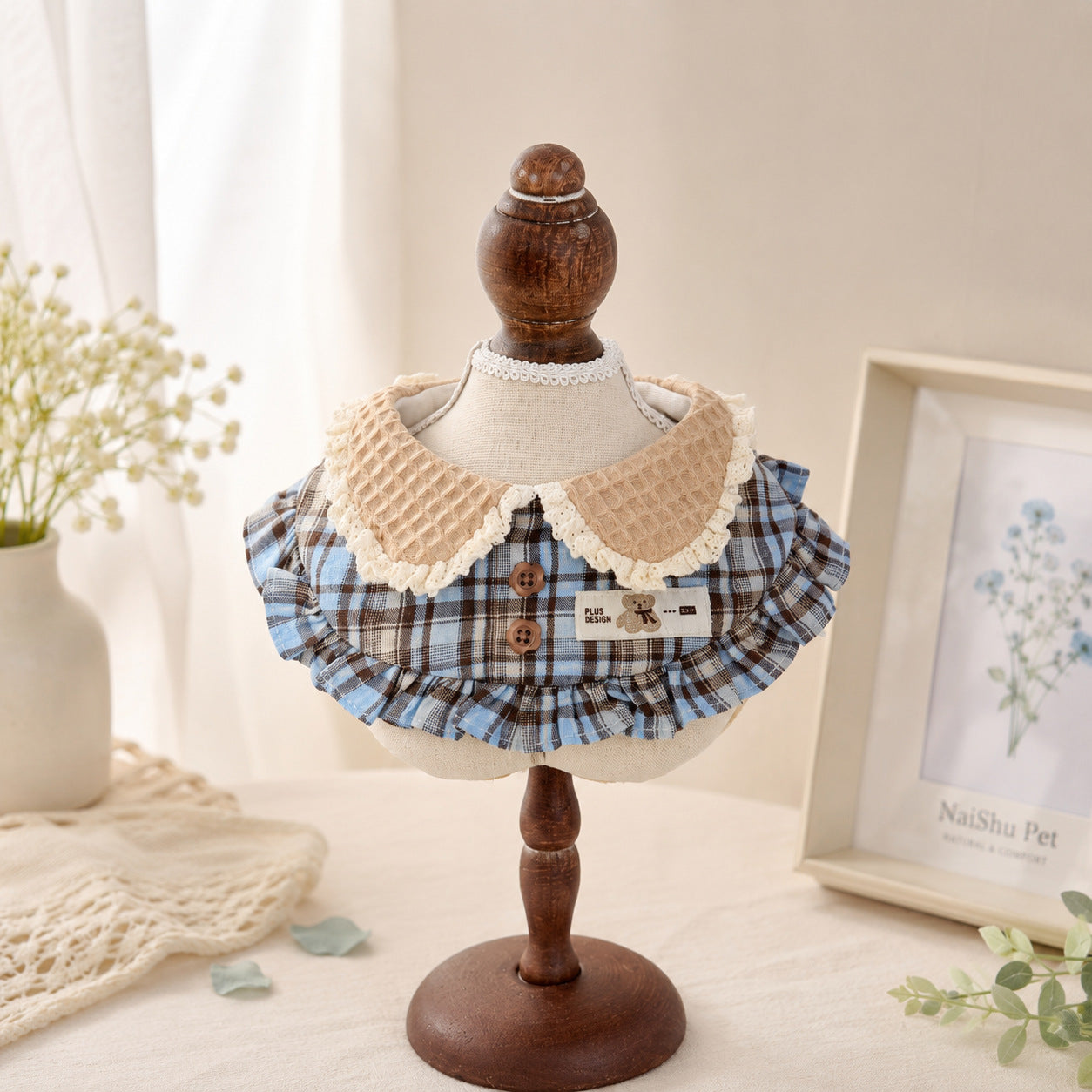 Mokka - Blue, Brown and Cream Plaid Bib Pet Neckwear