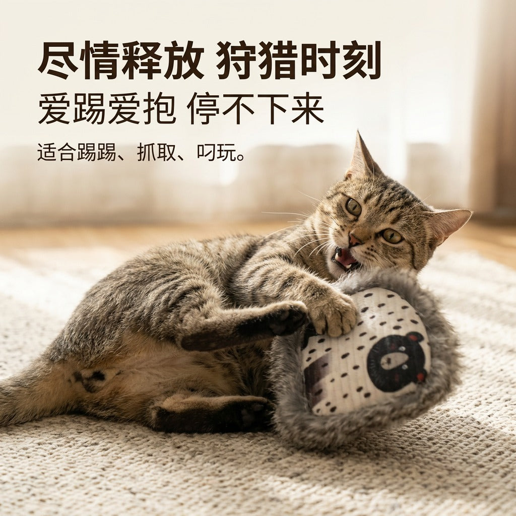 细腻兔毛猫咪玩具小熊布艺玩偶猫咪自嗨解闷毛绒玩具跨境宠物用品