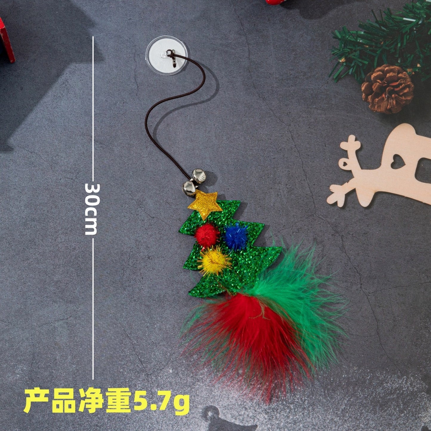 Temu新款圣诞猫玩具弹力绳逗猫棒雪人逗猫可爱风猫厂家铃铛
