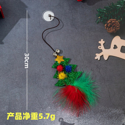 Temu新款圣诞猫玩具弹力绳逗猫棒雪人逗猫可爱风猫厂家铃铛