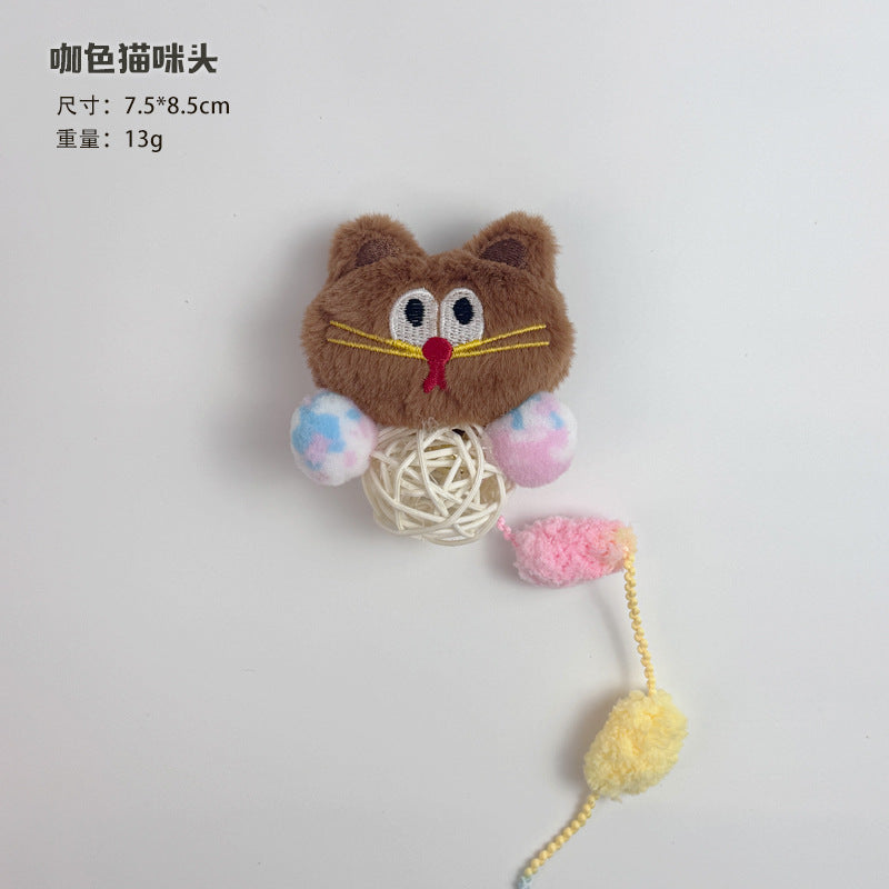 Product image for Moo - Fuzzy Woven animal-character ball Cat Toy (Brown Cat)