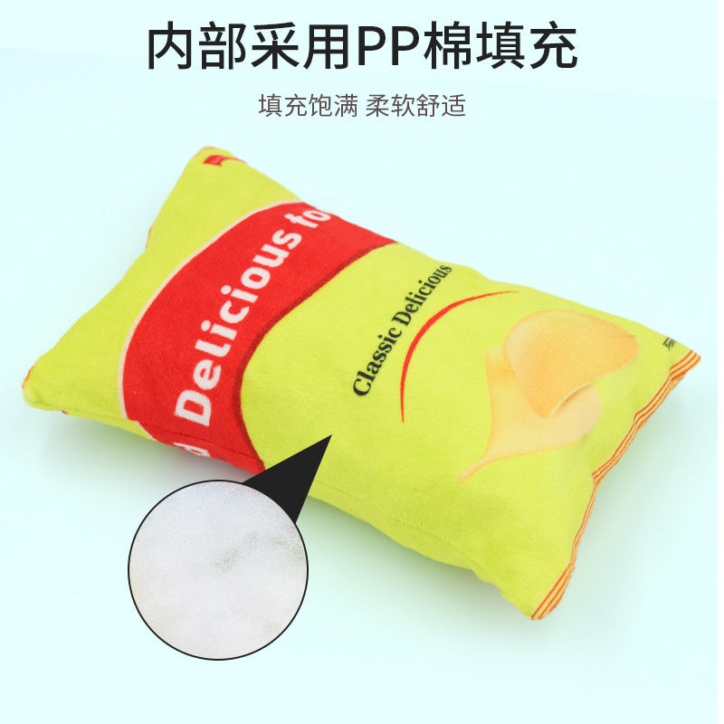 亚马逊爆款宠物用品创意仿真毛绒薯片零食袋发声狗狗玩具食物造型