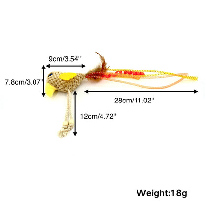 Top view of Moo Long-Tailed Bird Cat Toy showing full feather arrangement and tail