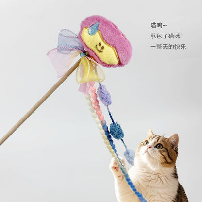 高颜值宠物用品趣味流汗款木制手工逗猫棒互动训练杆猫咪玩具