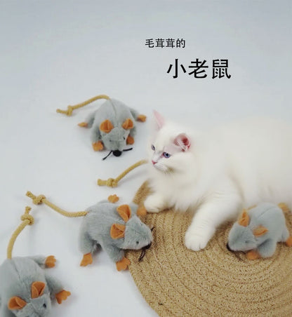 Moo - Fuzzy Plush Braided-Tail Mouse Cat Toy