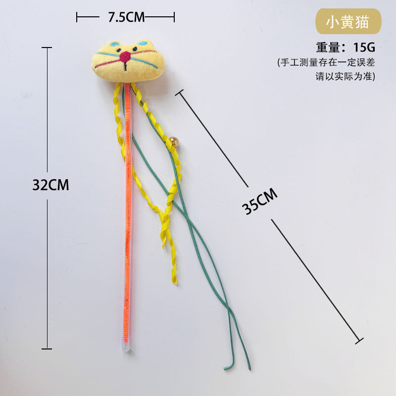 跨境逗猫棒高颜值猫咪卡通流苏铃铛发声互动解闷猫玩具耐抓逗猫杆