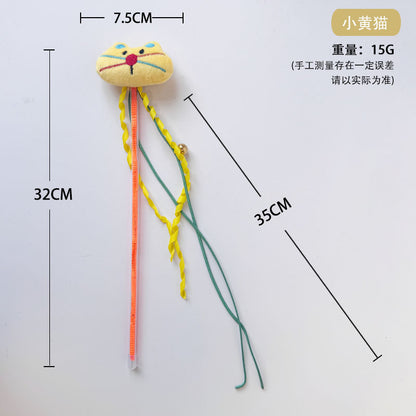 跨境逗猫棒高颜值猫咪卡通流苏铃铛发声互动解闷猫玩具耐抓逗猫杆