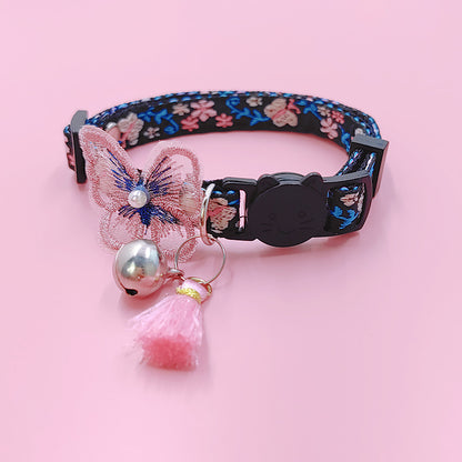 Mokka Butterfly Anti-Choking Adjustable Cat Collar with buckle visible on white background
