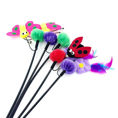 Moo Flower & Insect Cat Wand Toy displayed with flower and insect shapes on wand