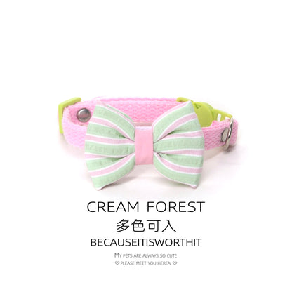 奶油条纹蝴蝶结项圈甜系马卡龙猫咪狗狗可调节项圈