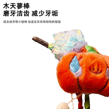 跨境逗猫木天蓼高颜值猫咪卡通流苏发声互动耐抓猫玩具宠物用品厂