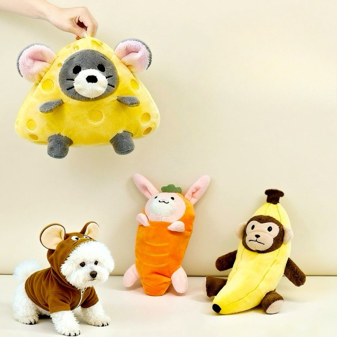 Petkin plush dog toy in a sitting position showing its soft fabric texture