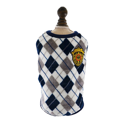 Ozzie - Plaid Dog Vest Sweater With Crest Detail