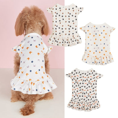 Ozzie - White Cartoon Print Pet Dress