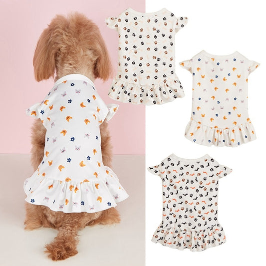Ozzie - White Cartoon Print Pet Dress