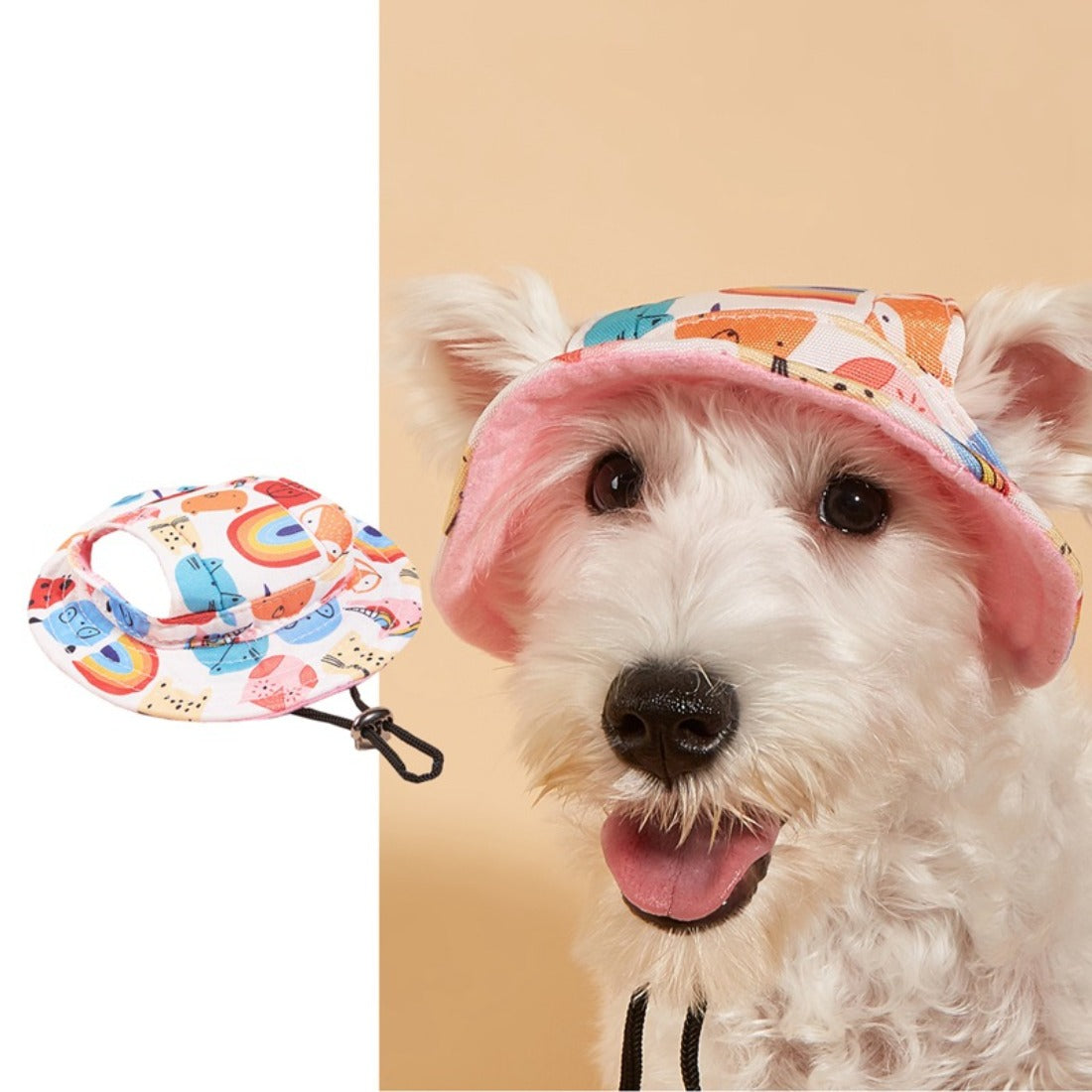 Ozzie dog bucket hat displayed flat to show full print and ear hole placement