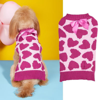 Ozzie - Pink Heart Bow Round Neck Dog Sweater