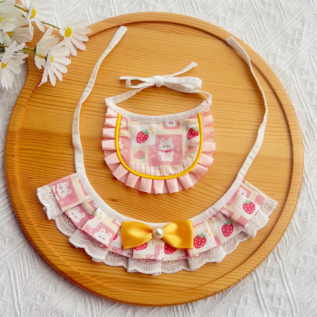 Mokka - Ruffle Trim Strawberry Bunny Cat Bib