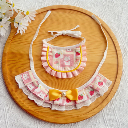 Mokka - Ruffle Trim Strawberry Bunny Cat Bib