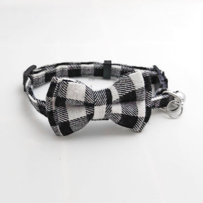 Mokka check bow tie cat collar with safety release buckle and D-ring for tags