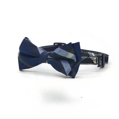 Mokka plaid bow cat collar worn by a cat, highlighting fit and style