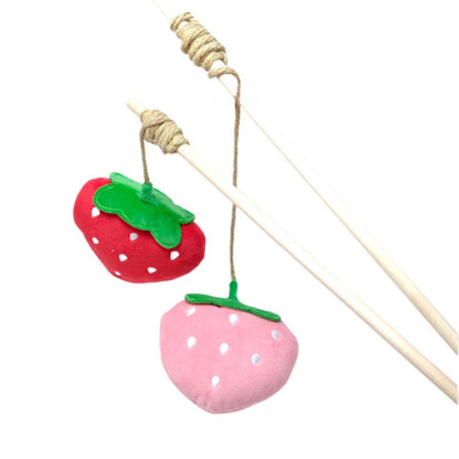Moo - Strawberry Plush Wand Cat Toy