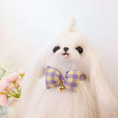 Mokka - Plaid or Polka Dot Bow Bell Pet Collar