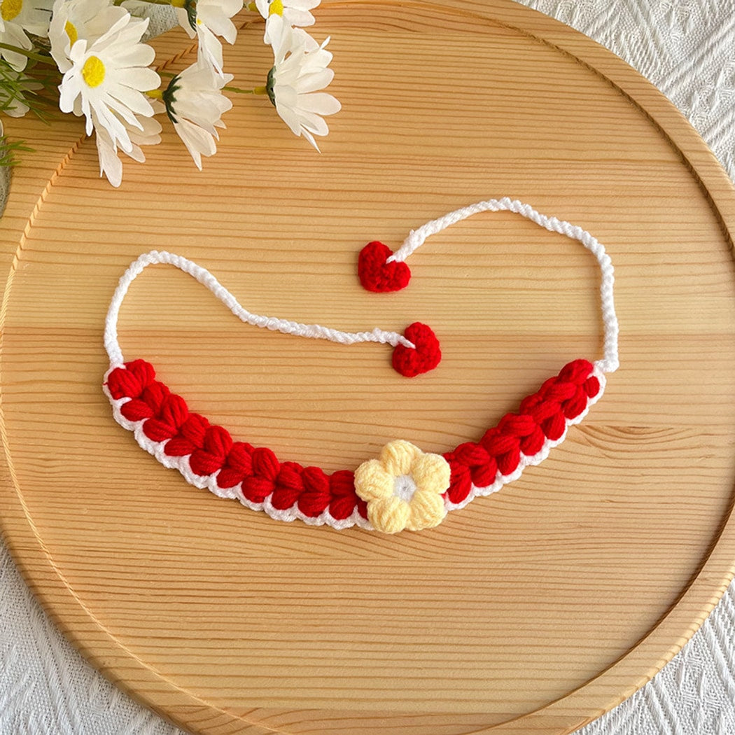 Mokka - Flower Accent Tie Strap Cat Collar