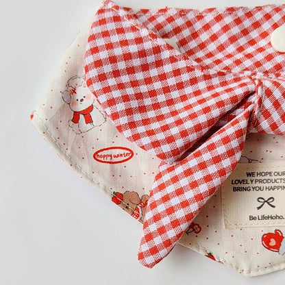 Mokka - Plaid Cartoon Pet Bandana Collar and Bib