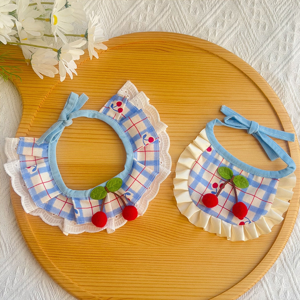 Mokka - Ruffle Trim Cherry Print Pet Bib and Collar