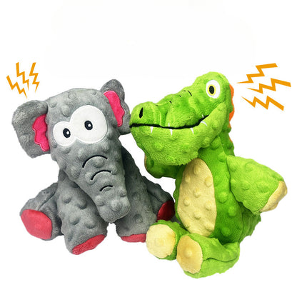 Petkin plush squeaky crocodile dog toy in green with textured body
