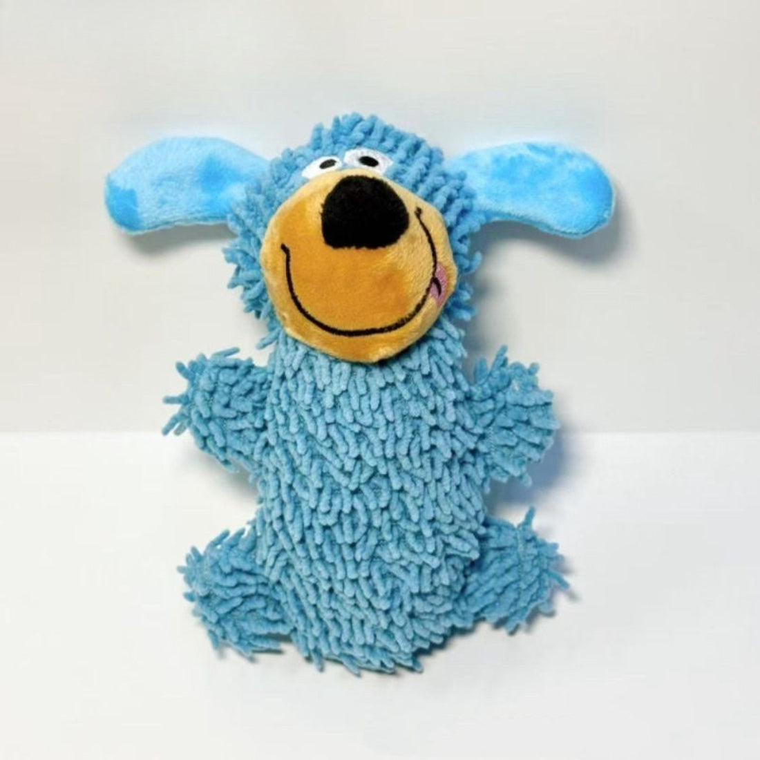 Back view of Petkin shaggy puppy dog toy highlighting fluffy tail and fur pattern