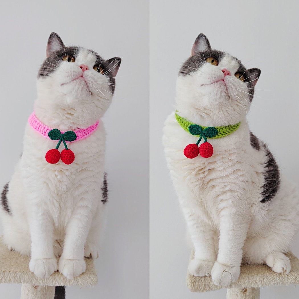 Mokka - Cherry Accent Tie Strap Decorative Cat Collar
