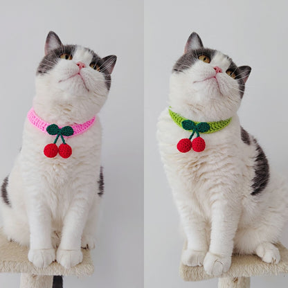 Mokka - Cherry Accent Tie Strap Decorative Cat Collar