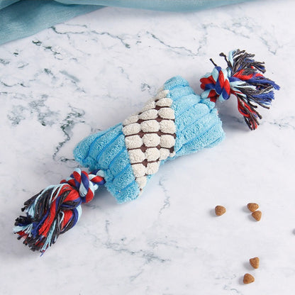 Side view of Petkin Rope Candy Plush Dog Toy with twisted red and white rope