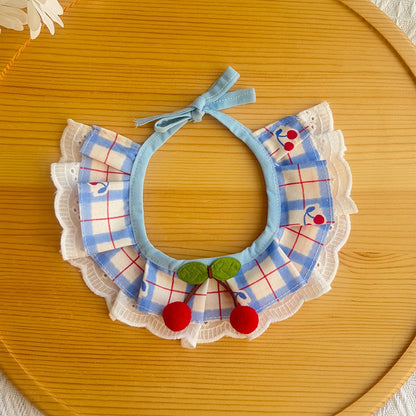 Mokka - Ruffle Trim Cherry Print Pet Bib and Collar